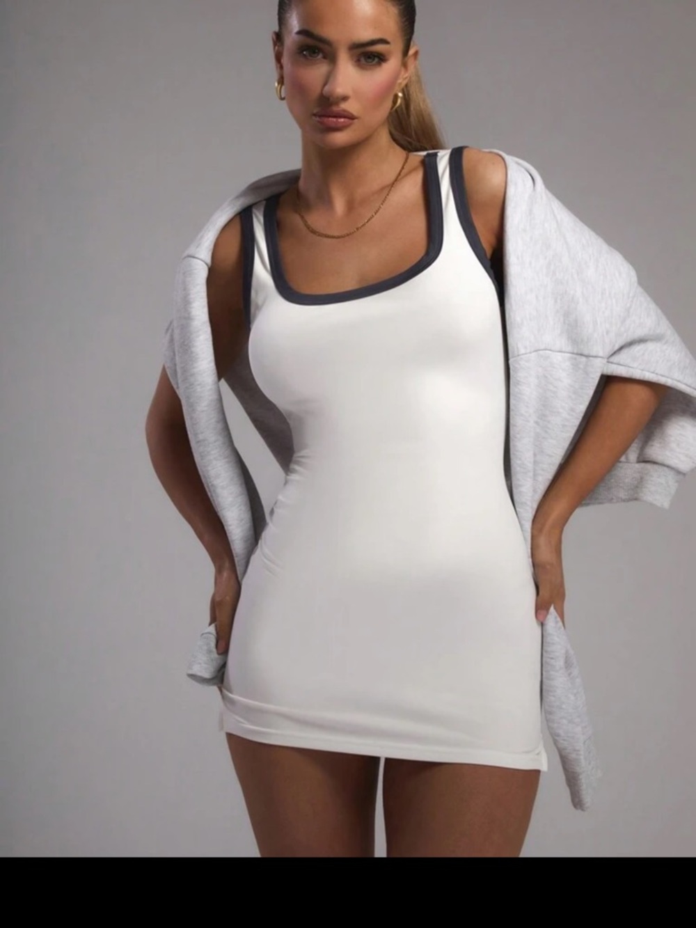 Women's White Tank Navy Blue and White Dress with Contrast Trim